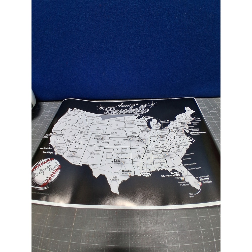 GeoJango American Baseball Map Poster Black White Ballpark Quest MLB Stadiums